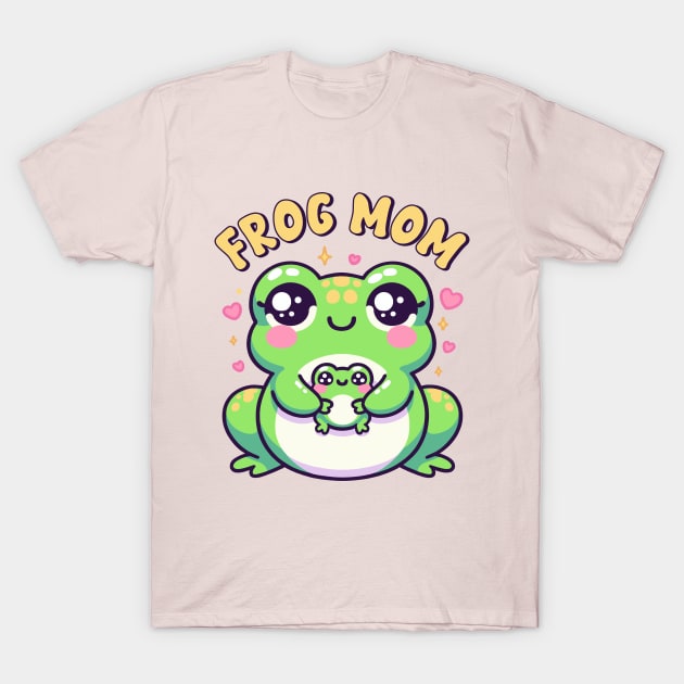 Frog Mom Cute Kawaii Toad Mother With Her Baby T-Shirt by Cuteness Klub